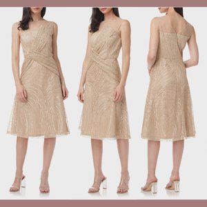 NEW JS Collections [ 8 ] Illusion Neck Faith Sequin Dress in Champagne‎ Gold